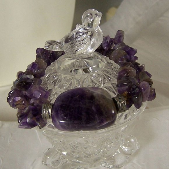 Amethyst Polished Stone and Chips Stretch Three Strand Bracelet - Picture 2 of 6